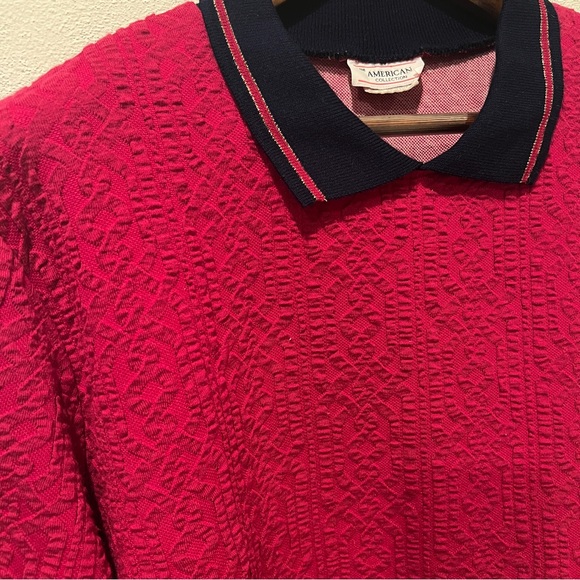 Vintage Raised Geometric Pattern Collared Lightweight Sweater Preppy Collegiate - Picture 10 of 10